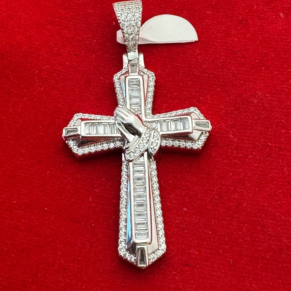 Sterling silver praying hands cross pendant